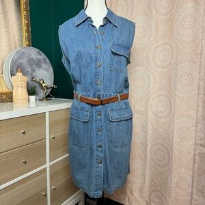 Vintage 90s Gloria Vanderbilt Cotton Denim Button Sleeveless Dress Size Medium